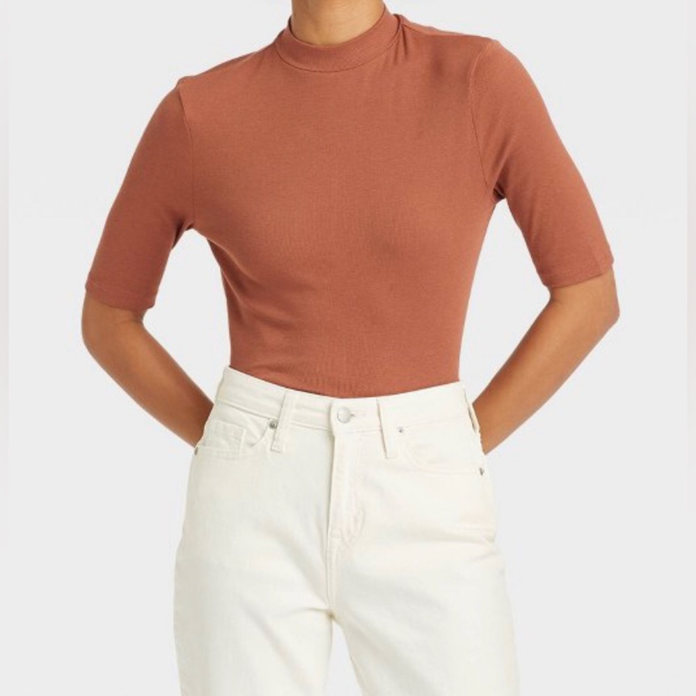 A New Day Elbow Sleeve Mock Turtleneck Top ~ Rust ~ Sz Large